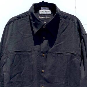 VTG Men’s Cypress Grove 100% Silk Long Sleeve Button Down Shirt, Black XXL